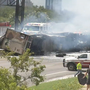 18-wheeler slams into light poles, causing massive fire on Highway 281 near Hildebrand