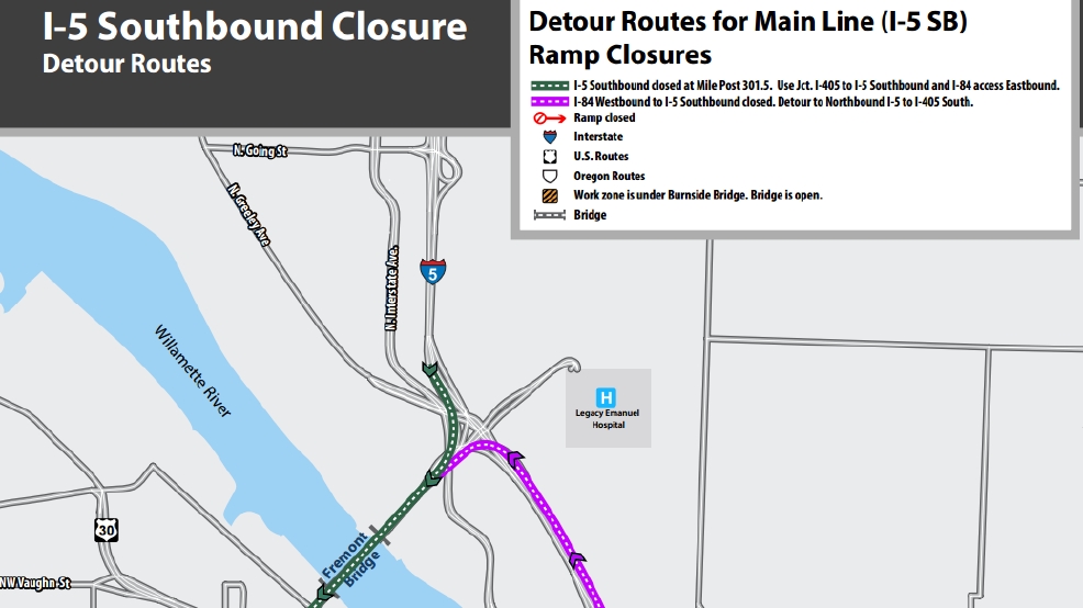 Closures on Interstate 5 throughout weekend as crews repair Burnside