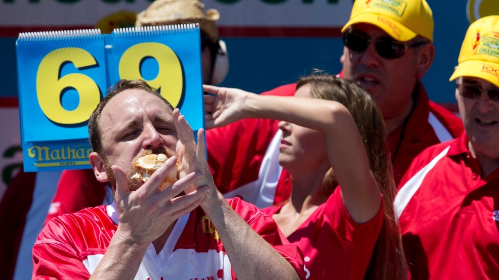 Joey Chestnut downs record 70 hot dogs in eating contest KUTV